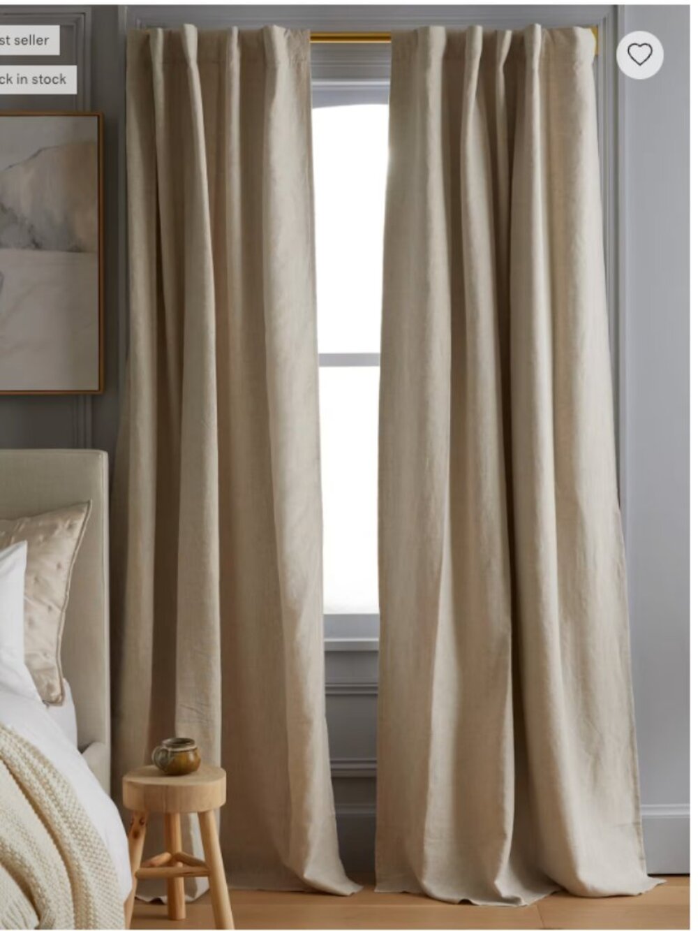 NWOT Quince European Linen Room Darkening Curtain Flax 96x108